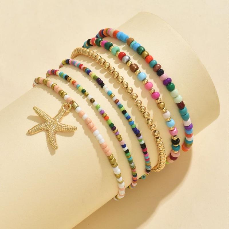 1 Piece Bohemian Style Beaded Ankle Chain Vacation Starfish Shaped Pendant Ankle Chain