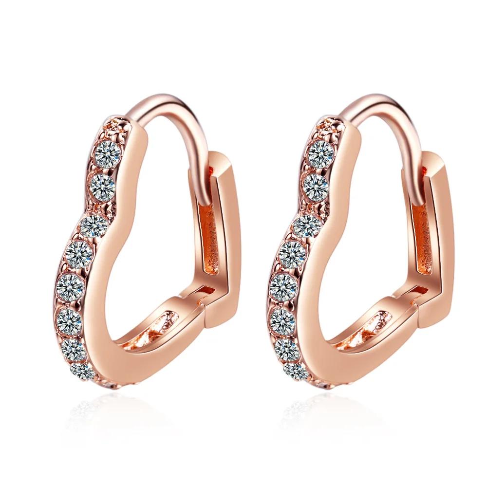 

Fashion 925 Silver Clear Zirconia Lover Heart Hoop Earring For Baby Kids Girl Child Women Cute Loop Huggie Earring Jewelry розового золота