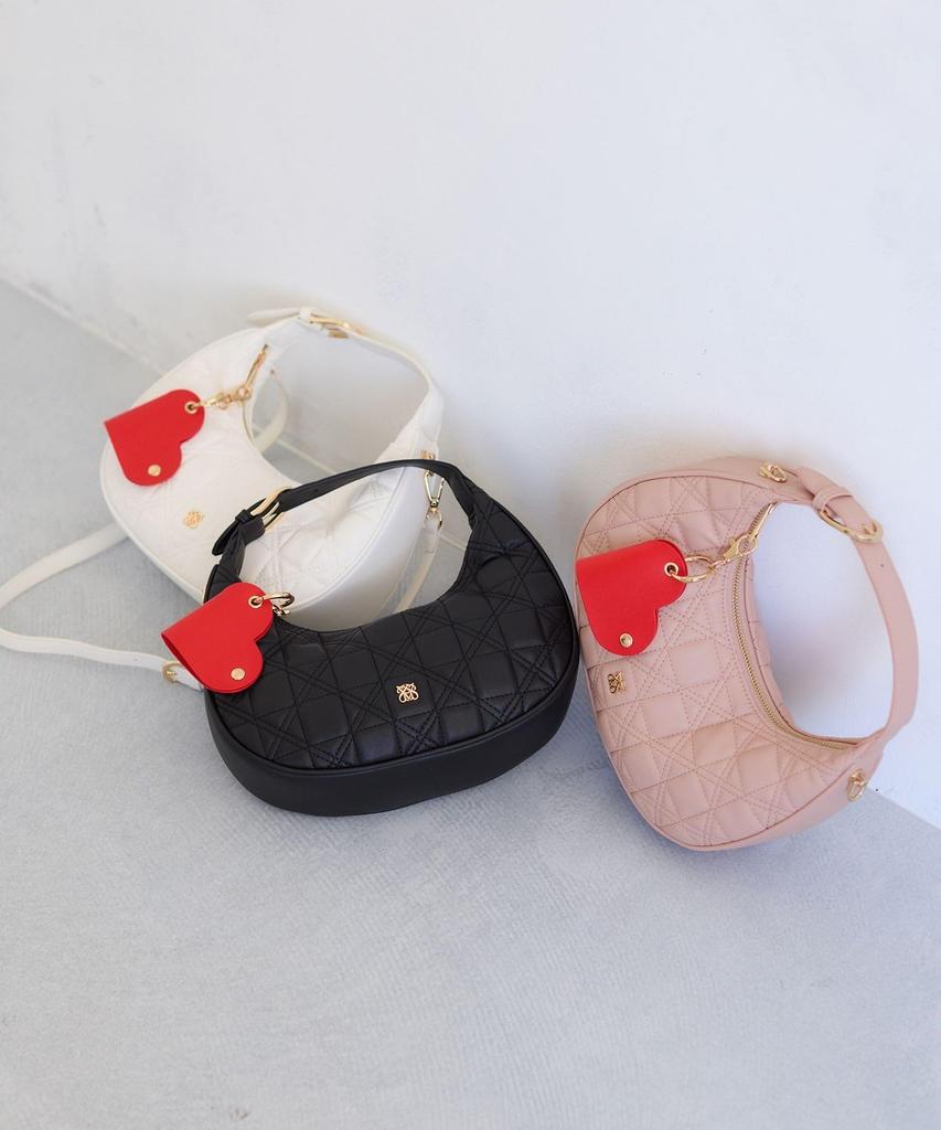 Quilted Bag with Heart Black F [BIS] 2-Way Charm, (01)