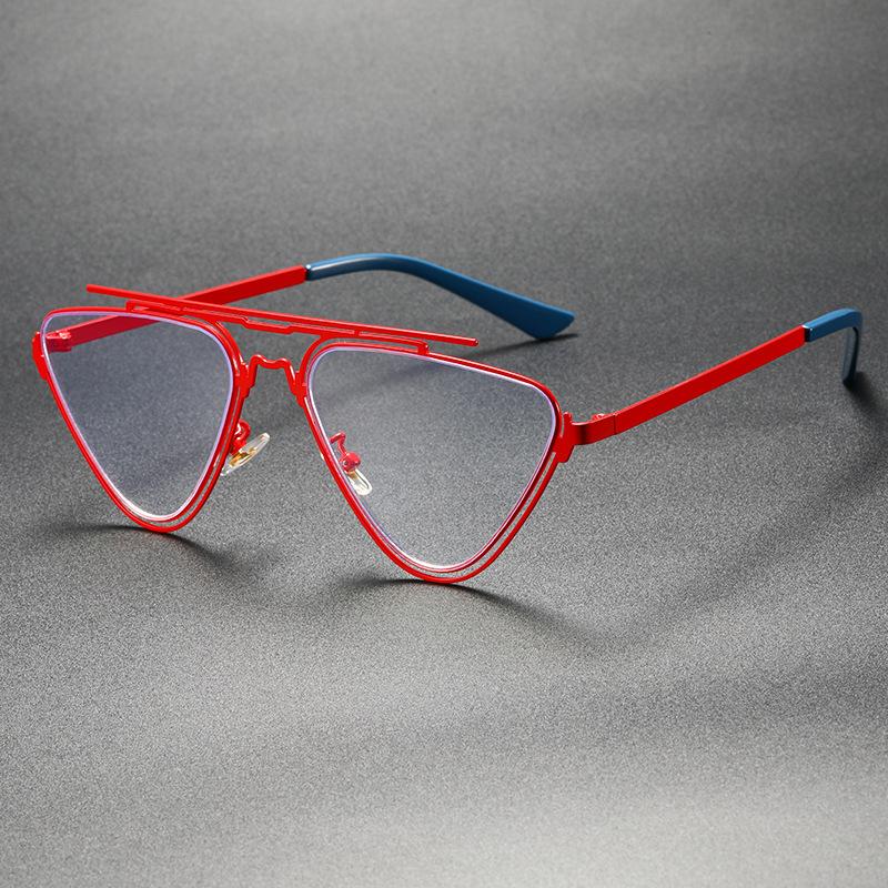 Fashion personalized double beam heterosexual flat glasses, trendy avant-garde hollow triangular frame anti-blue flat glasses