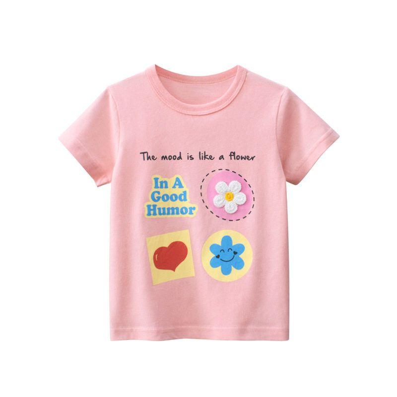 Korean Brand Children s Clothing Summer New Style 2026 Girls  Korean Style Pure Cotton Three-Dimensional Printed Short-Sleeved T-Shirt Baby Clothes Ht9580 Pink 120