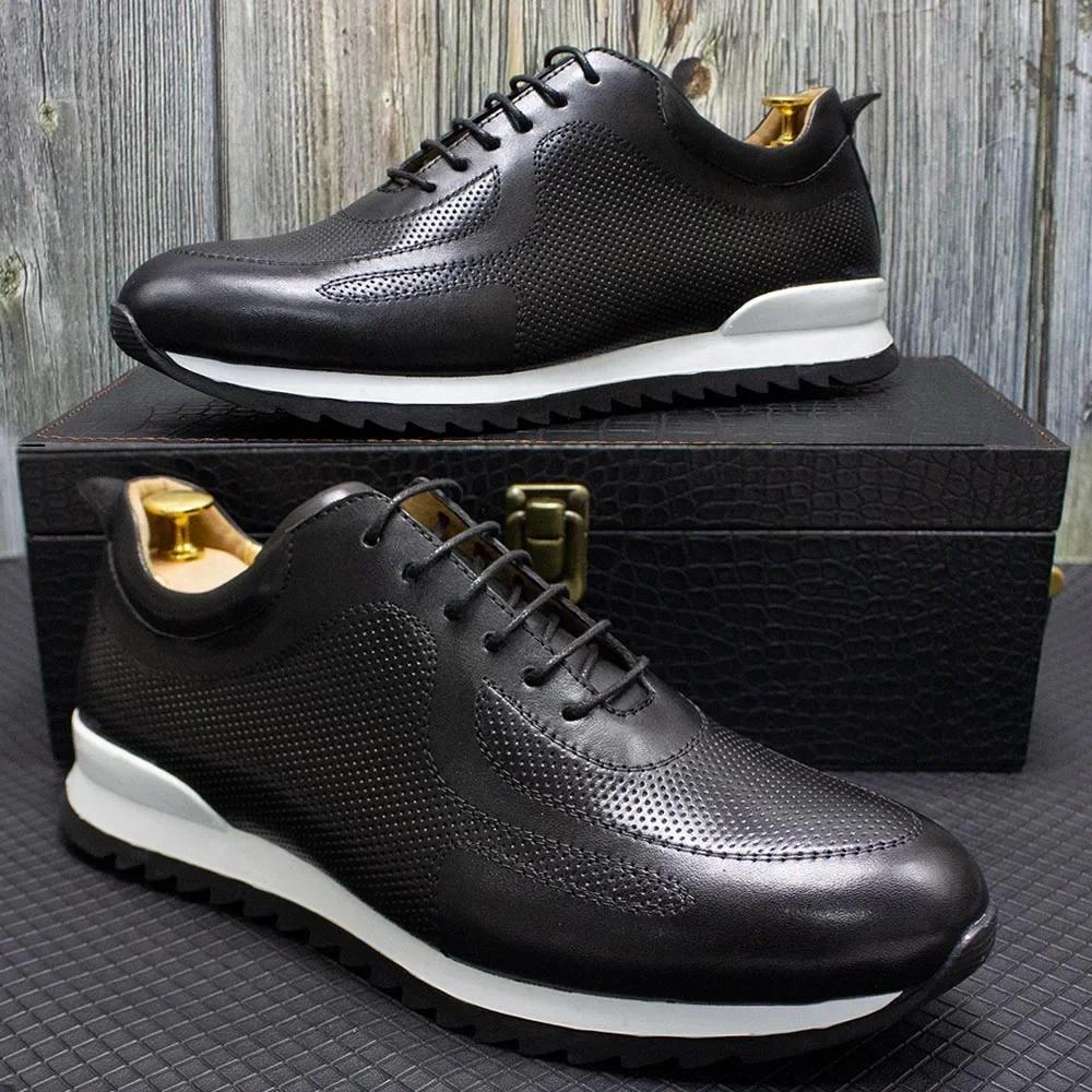Fashion Luxury Mens Genuine Leather Sneakers Lace-Up Comfortable Oxford Classic Casual Shoes for Men Outdoor Street Travel Flat Footwear