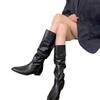 Fashion New Style Shoes for Women Spring Knee High Boots Black White Tall Boots Woman Pleated Low Heels Casual Leather Female Long Shoes