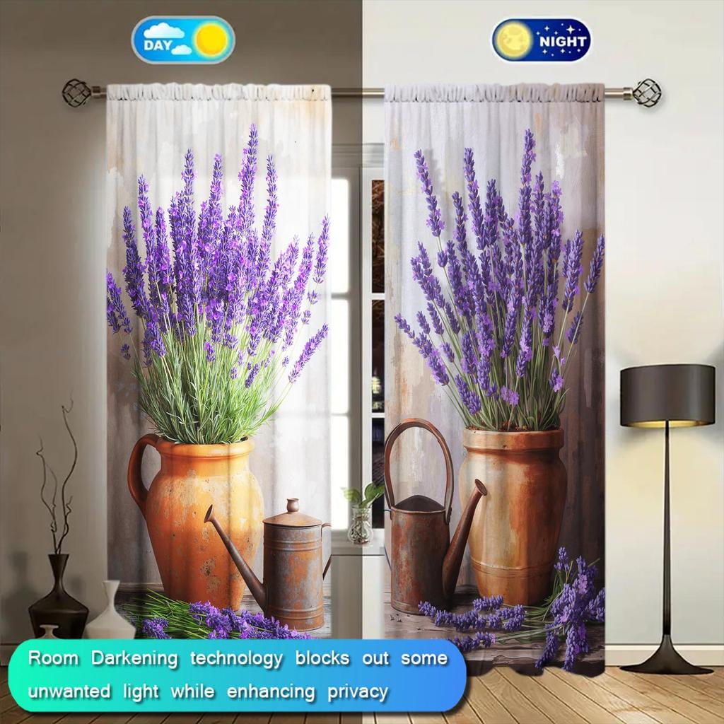 2pcs Lavender Wall Hanging Flower Printed Curtains Shade and Privacy Protection Suitable for Decorating Various Rooms