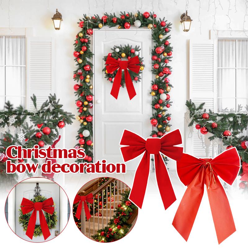 Velvet Xmas Red Bow Ribbon Diy Christmas Front Door Decor Christma Tree Topper Hanging Bow Wedding Door Bow Decor New Year Decor
