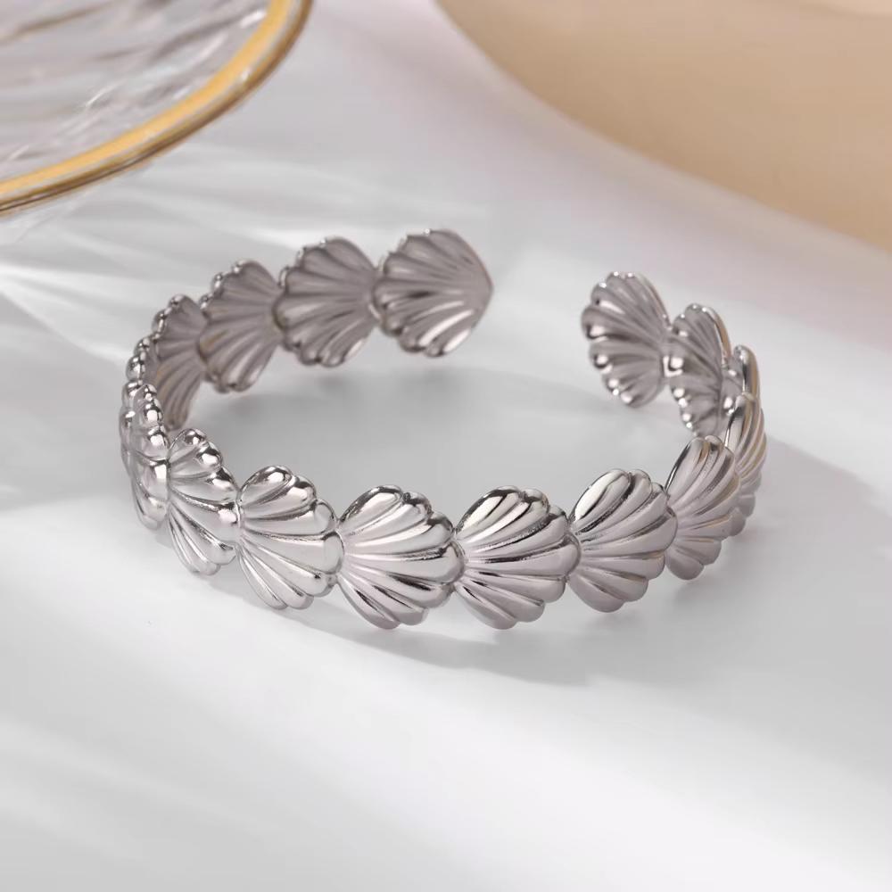 Stainless Steel Bracelet For Women Men Aesthetic Flower Leaf Bangle Opening Gold Color Geometric Bangles Bracelets Femme Jewelry