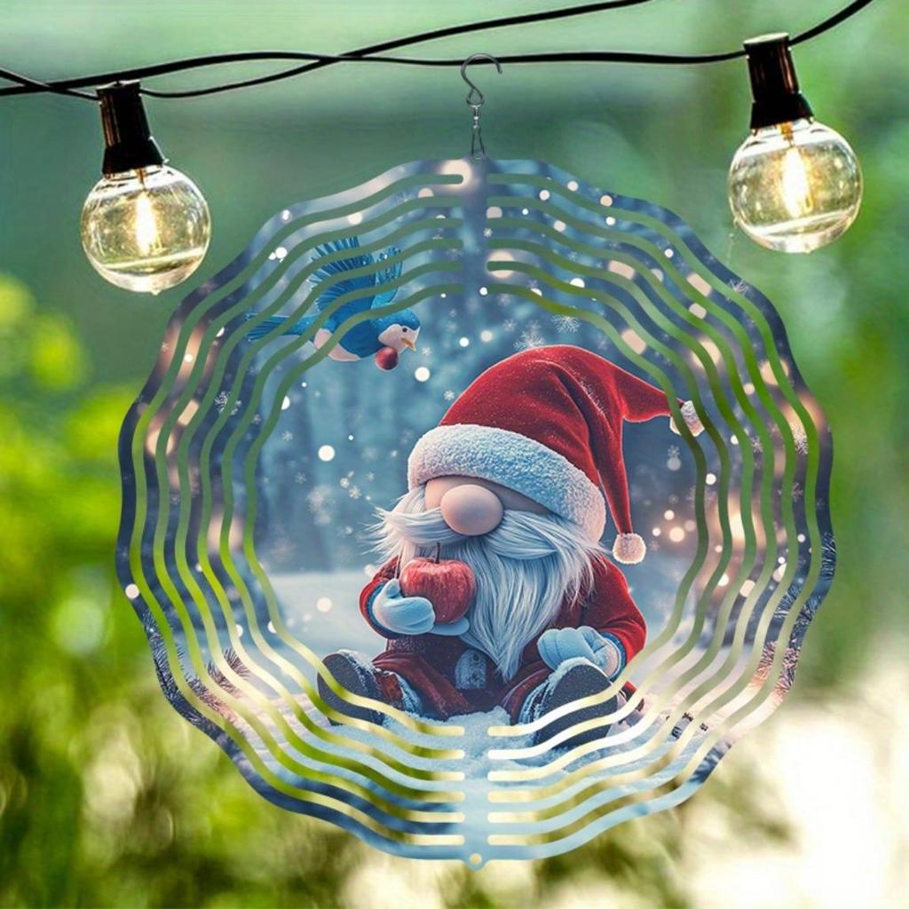 Christmas Gnome Wind Spinner 3D Metal Kinetic Art for Outdoor Garden Yard Decor Holiday Thanksgiving No Battery Needed Durable