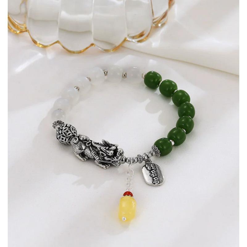 Natural Hetian Yu Single -Circle Bracelet S925 Silver And Tianyu Fortune Bracelet