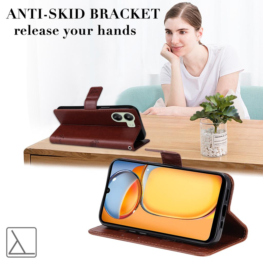 For Xiaomi Redmi 13C 4G/13C 5G/13R 5G/Poco M6 5G/Poco C65 4G Case with Stand Cat Tree Pattern Leather Wallet Mobile Cover