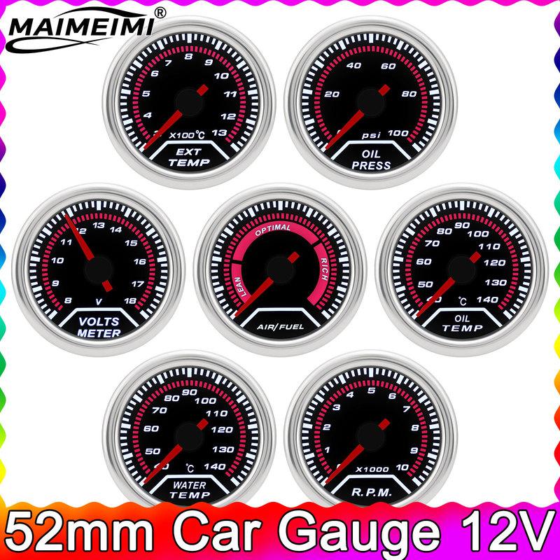 52mm Water Temp Meter/Oil Temp/Oil Press/Voltage/Tachometer/Air Fuel Ratio/EXT Gauge Analog LED White Case+ 52MM Gauge Pods