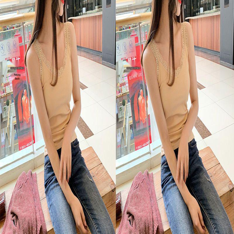 Women's Slim-Fit Lace Splicing Backless V-Neck Camisole