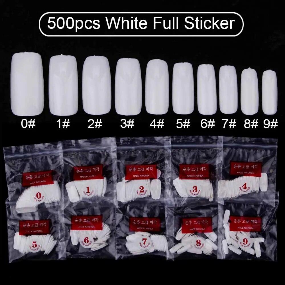 

500 шт./пакет, накладные ногти, акриловые тренировочные капсулы для ногтей, искусственные ногти, мягкий гель, полное покрытие, накладные ногти в форме гроба, маникюрные инструменты Full Sticker белый