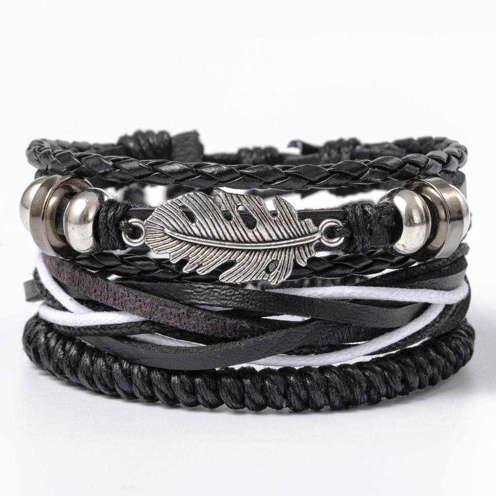 Retro Multi-layer Alloy Leather Bracelet In Ethnic Style with Waxed Rope