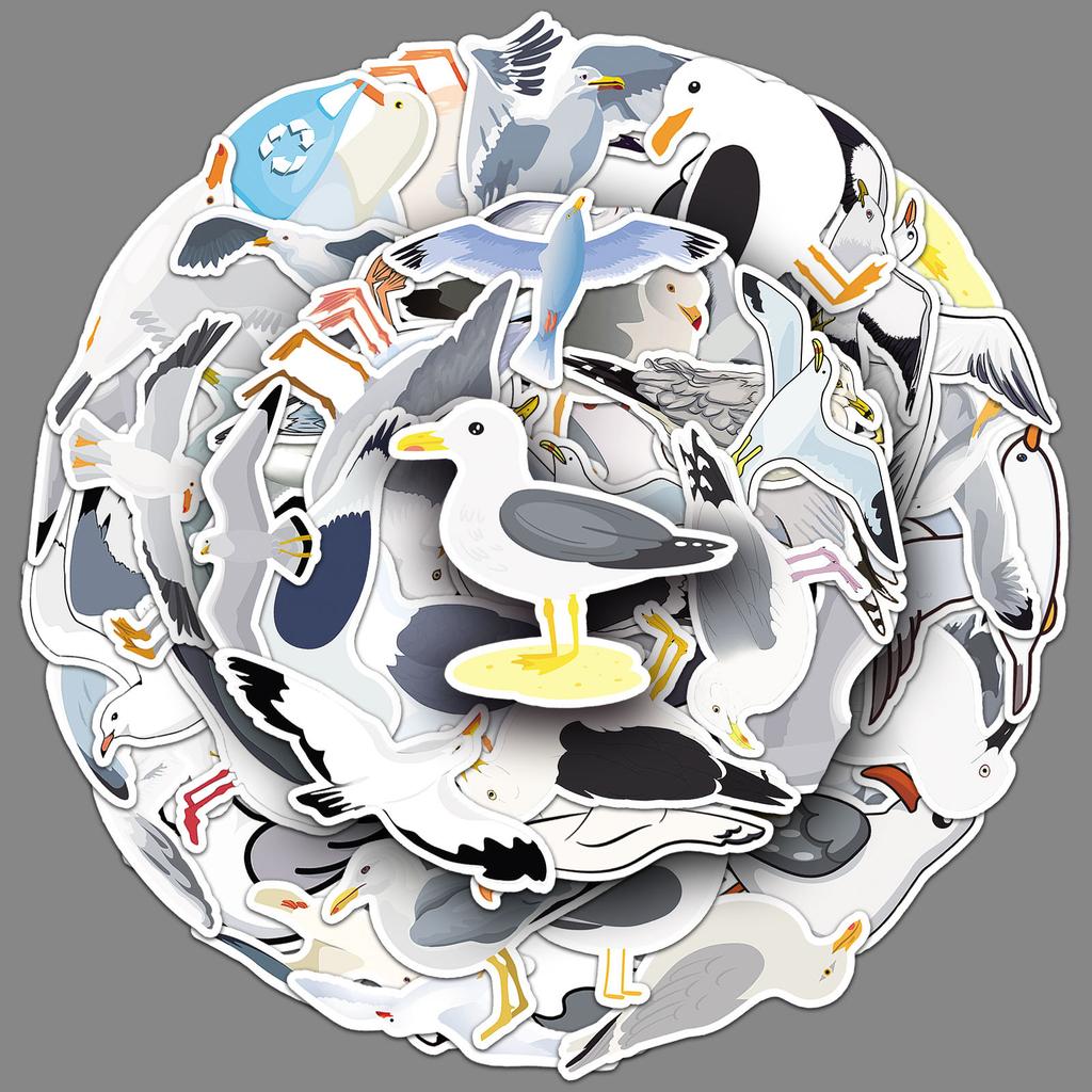 50 Seagull Doodle Stickers Personalized Cartoon Animal Bird Decorative Mobile Phone Case Suitcase Water Cup Stickers