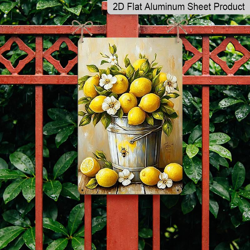 2D Flat 1pc Lemon Aluminum Sign Summer Wall Art Decoration Suitable for Courtyard, Backyard, Gate, Home, Coffee Shop, Bar, Club, Farmhouse, Garden