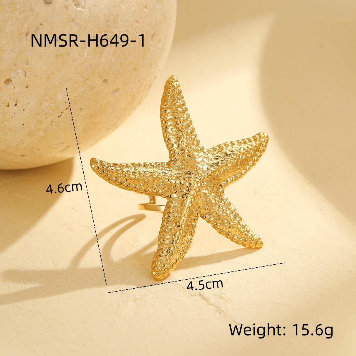 GEMCHIC Women s Starfish Ring Stainless Steel Gold Geometric Open Ring Fashion Non-Fading Simple