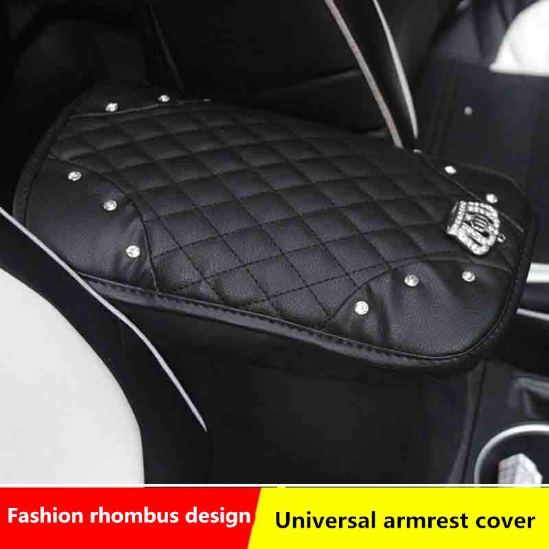 Diamentowa Korona Skórzany Podłokietnik Samochodowy Poduszka Pady Pokrowiec na Podłokietnik Konsoli Środkowej Przechowywanie Uporządkowanie Uniwersalna Dekoracja Wnętrza Samochodu