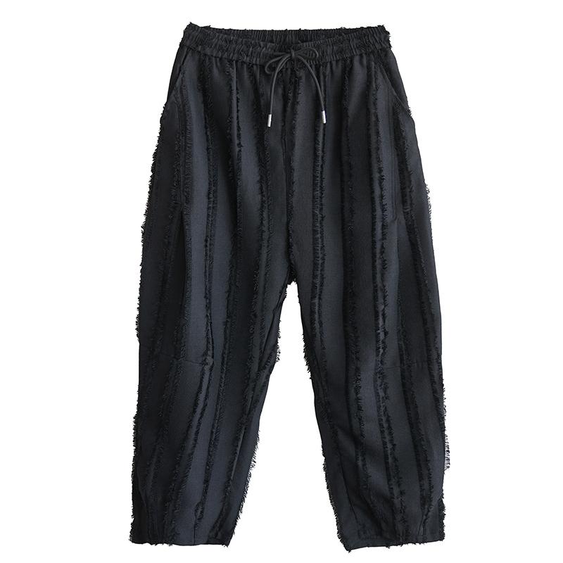 Plus Size Black Vintage Stripe Patchwork High Waist Casual Loose Summer Harem Pants Women Trousers
