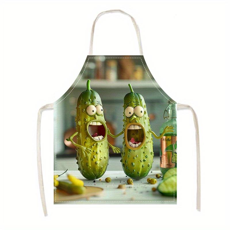 1 шт. Забавный мультяшный фартук с огурцом Милый овощной кухонный фартук для готовки и выпечки из льна для взрослых Детский подарок Любителям выпечки Забавный подарок 38X47cm(15X19in)