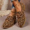 Large-Size Casual Flat Shoes – New Leopard Print European & American Pointed Toe Chunky Heel Slip-On Loafers for Women