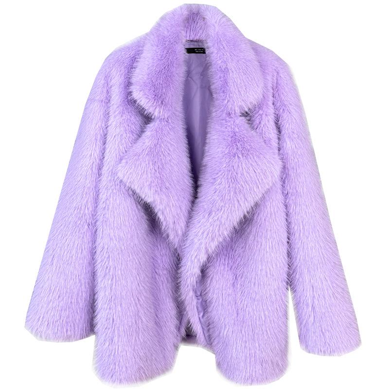 Golden Toka New Korean Style Faux Fox Fur Mid-Length Coat