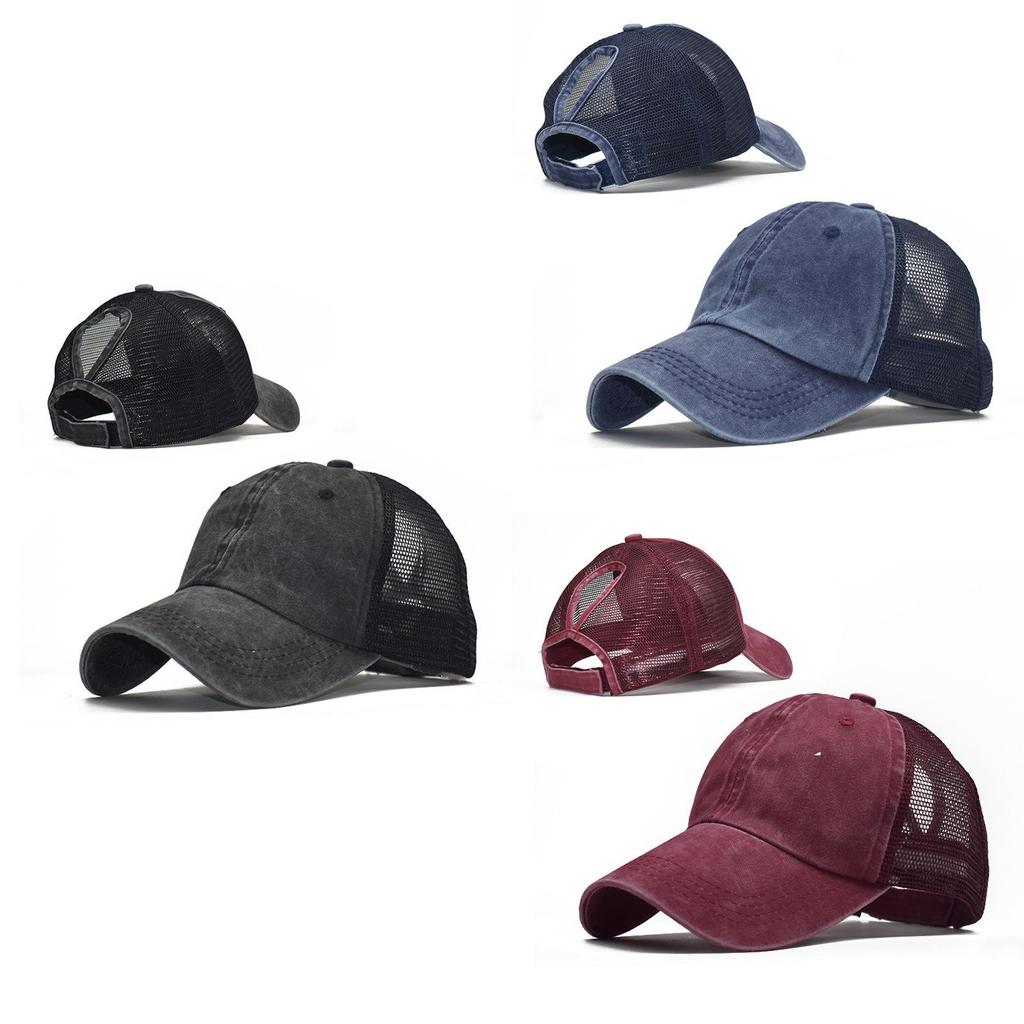Trendy Cotton Baseball Cap Ponytail Cap With Distressed Curved Brim For Women Summer Outdoor Sports Sun Hat