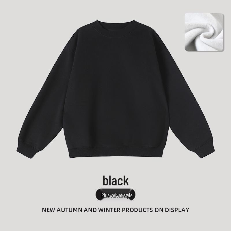 2025 Women's Solid Color Round Neck Sweatshirt - Basic Style, Trendy Brand, Loose Fit, Casual Fleece, Long Sleeve, Hoodless Top