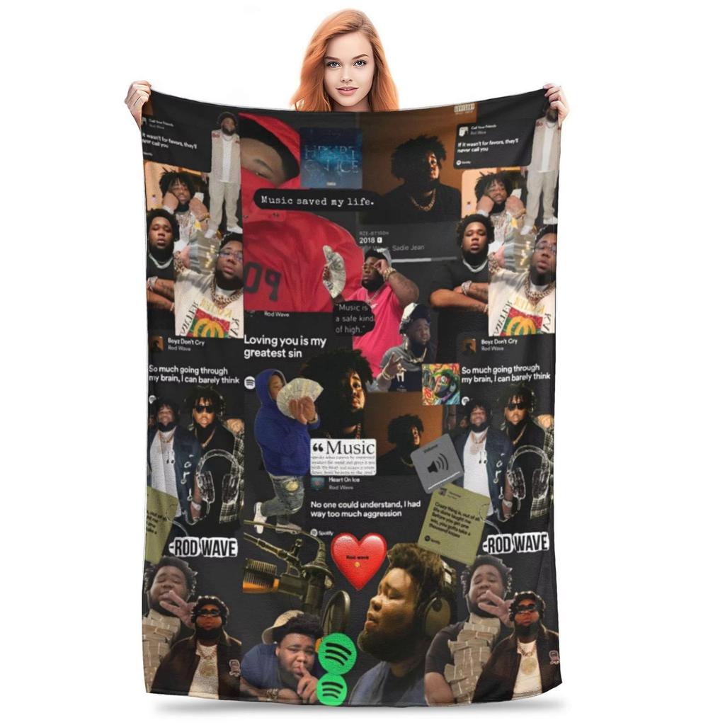 Rod Wave Hip Hop Rapper Blanket Cover Singer Last Lap Album Flannel Throw Blanket Portable Lightweight Multi-function Thin Quilt