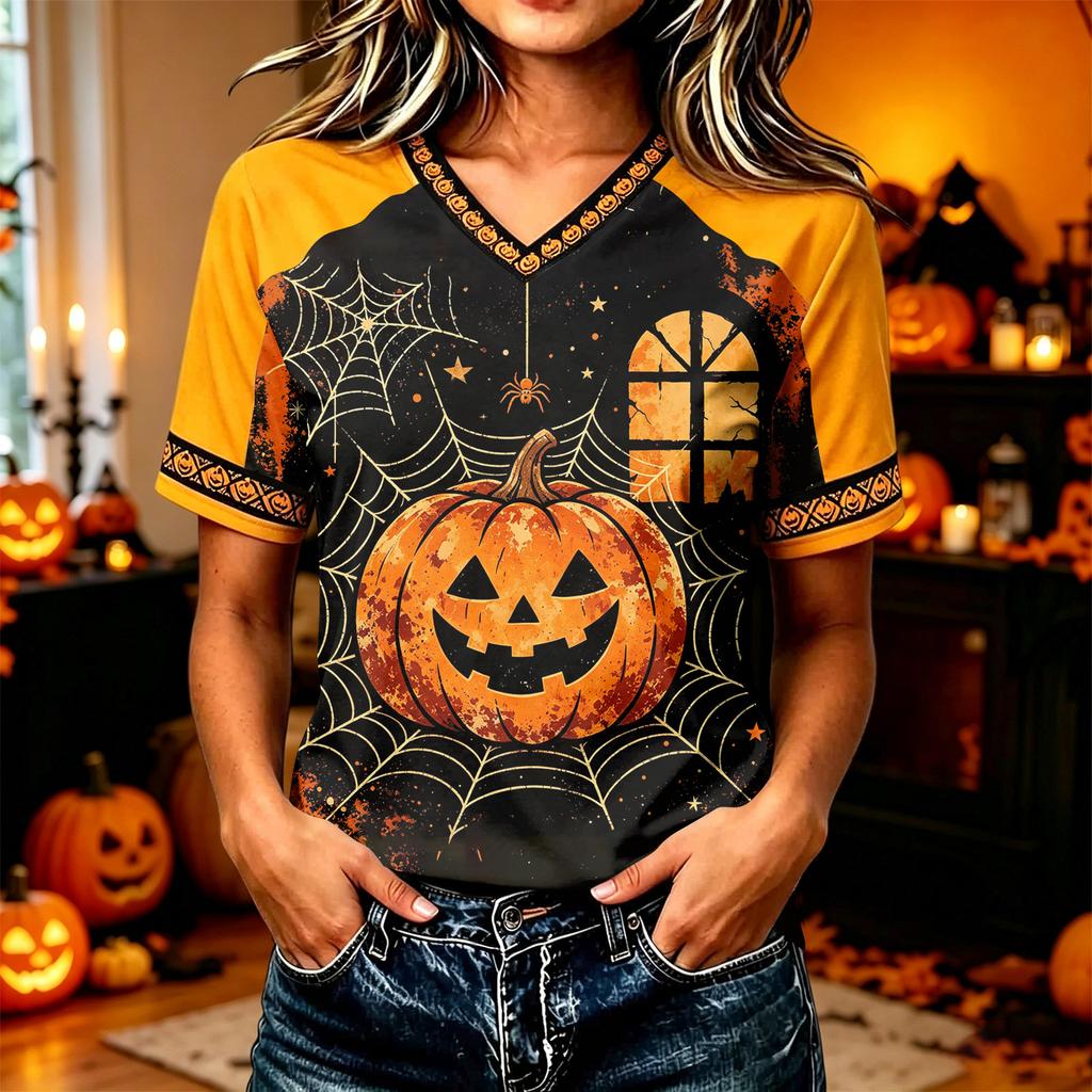Women's Short Sleeve Halloween Graphic T-Shirt Casual Tee for Costume Party