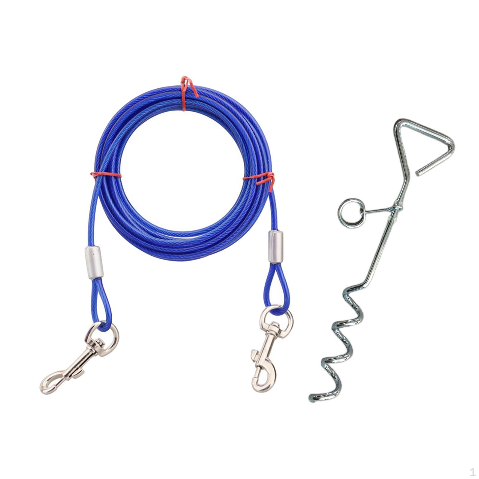 Dog Tie Out Cable and Stake Chain Anti Rust Heavy Duty Tether Outside 500cm Blue