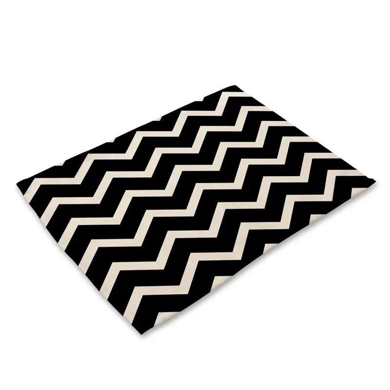 Geometric Striped Printed Linen Placemat Fruit Bowl Meal Plate Mat for Home Party Dining Tables Wedding Kitchen Banquets Decor
