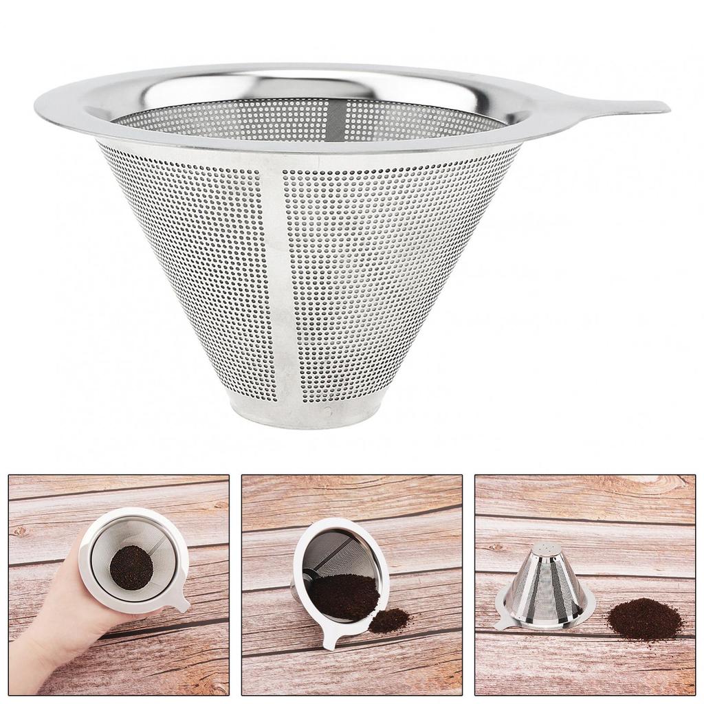 Pour Over Reusable Paperless Double  Mesh Design Coffee Filter for 1-2 Cups, Stainless Steel Cone Coffee Dripper