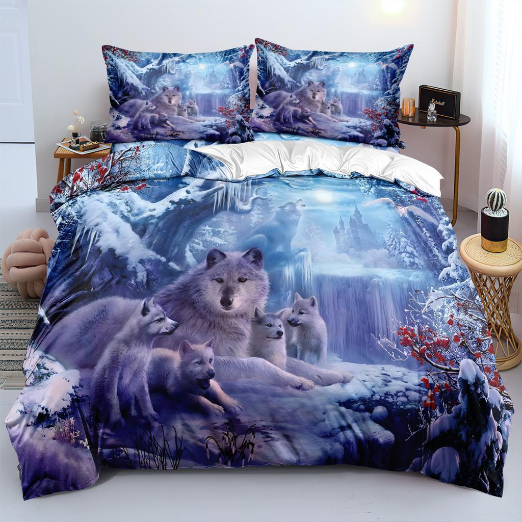 Wolf and Lion Animals 3D Duvet Cover Set Microfiber Quilt Cover 2 Piece with Pillowcases 50x75cm (without Filler) for Kids Teen