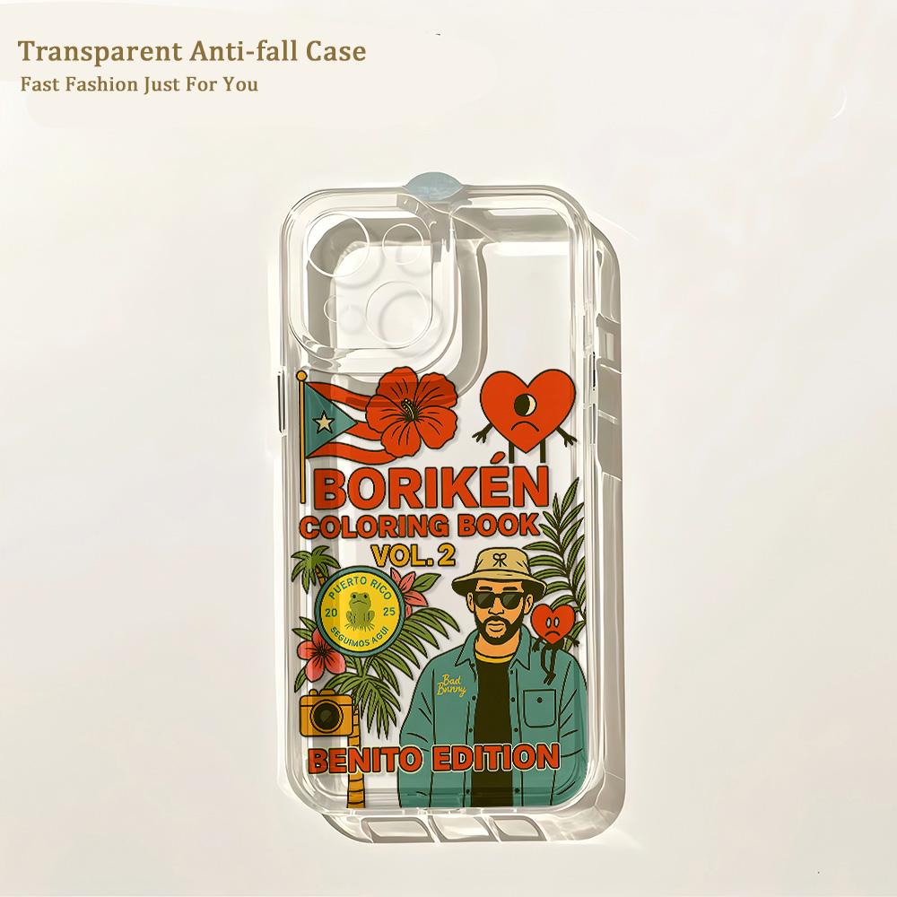 Hot Phone Case for B-Bad Bunnys Art IPhone 17 16 16e 15 14 13 12 11 Mini Pro Max X XR XSMax 7 8 Air Plus Transparent Back Cover