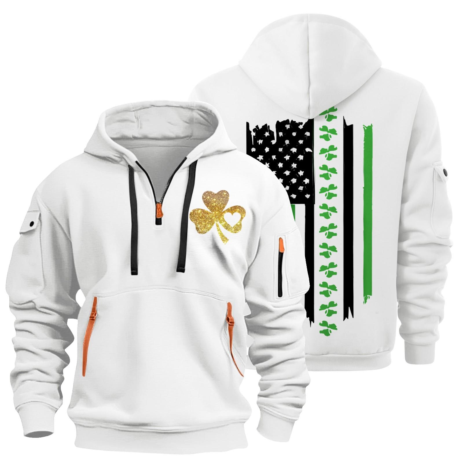 

улица. Толстовка с капюшоном Patrick s Green Flag Print для мужчин, пуловер на молнии для мужчин, спортивная повседневная толстовка больших размеров L бежевый