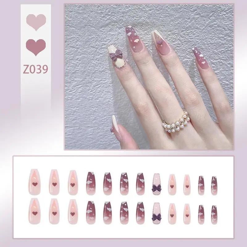 Press On Acrylic Fake Nails Set with Glue High Quality Handmade Nail Extension French Tips Woman False Short Nails Press Ons