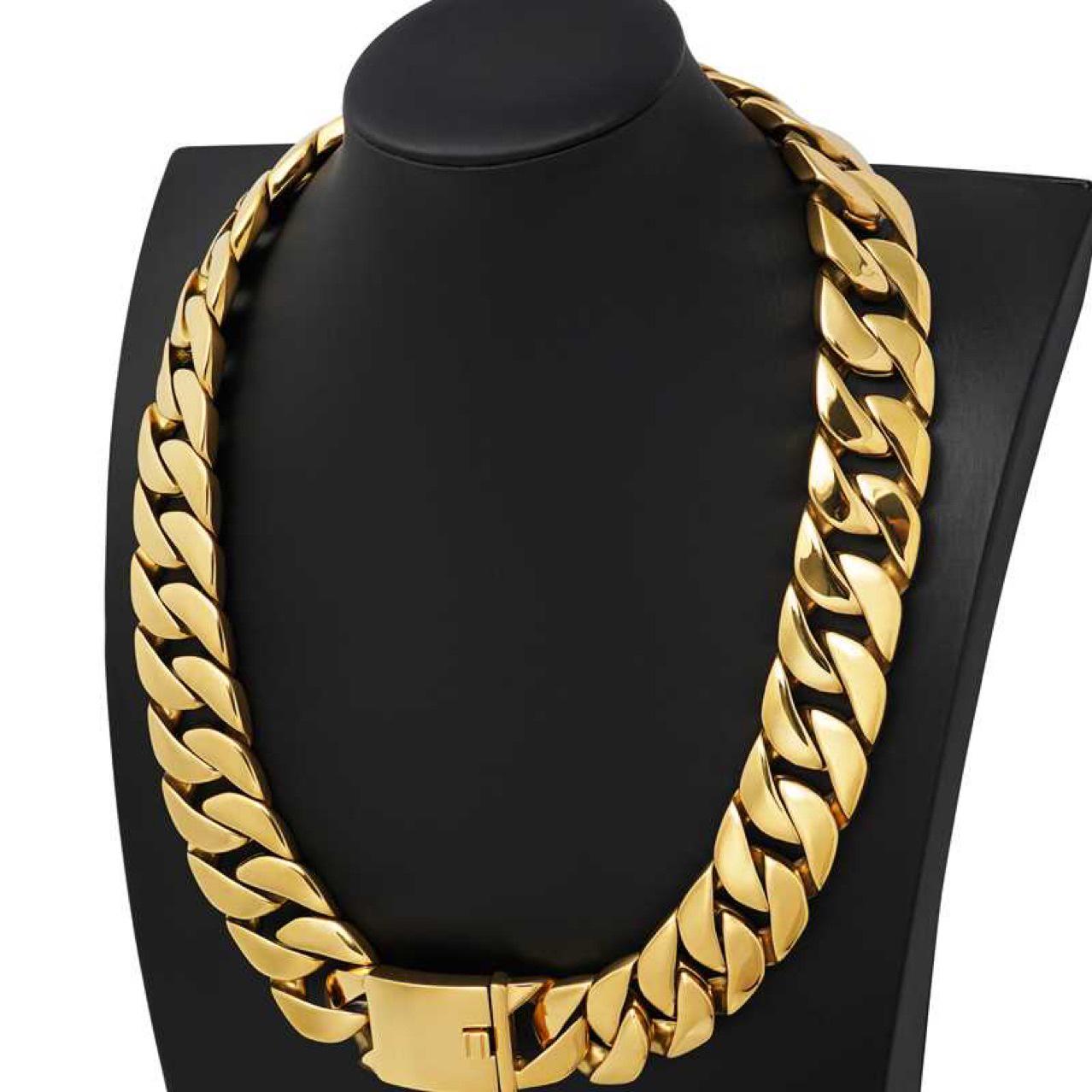 24mm Wide Stainless Steel Necklace & Bracelet: 316 Titanium Jewelry in European American Hip Hop Style 20cm