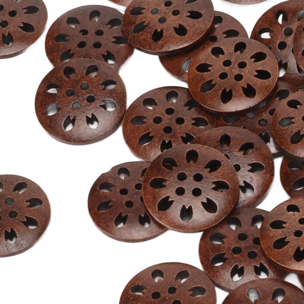 50Pcs Brown Wooden Sewing Buttons Snowflake Carved DIY Craft Buttons For DIY Craft