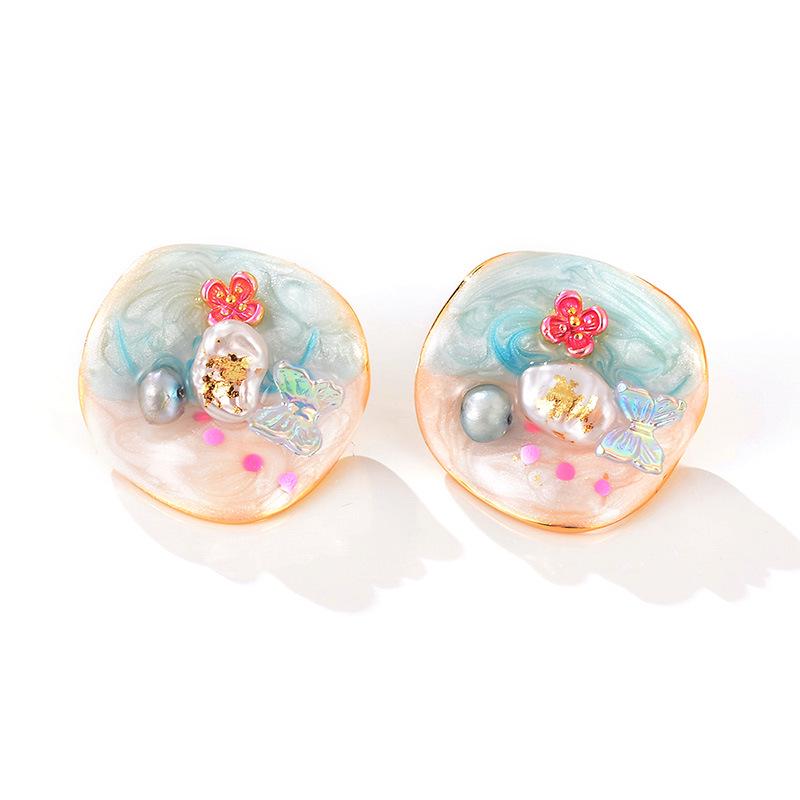 2024 Baroque Natural Pearl Earrings: High-End Retro Chinese Oil Painting Women's Jewelry