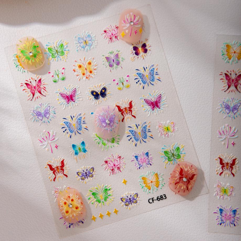Cyansea Cute Butterfly Fireworks Nail & Phone Decorative Stickers CF-683