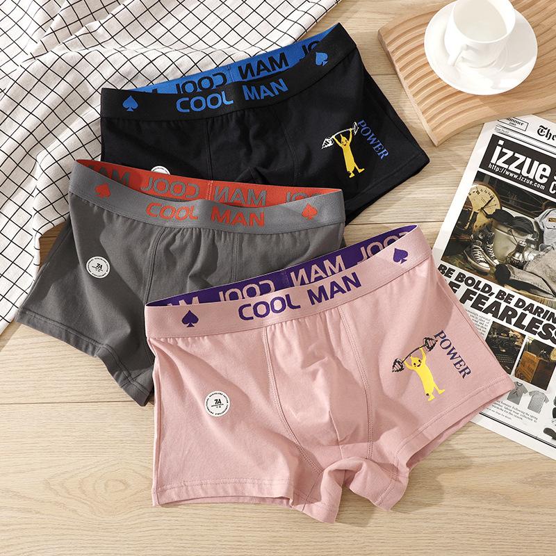 Mens Underwear 100% Cotton Breathable Boxers High Quality High Elastic Underpants Trendy Cartoon Banana Print Men's Panties