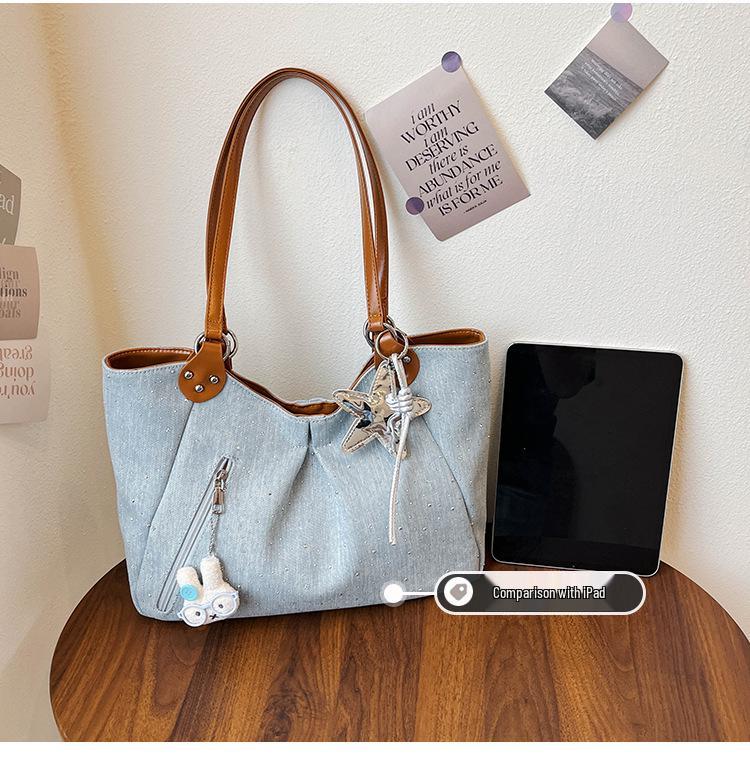 Korean Retro Polka Dot Tote Bag: Versatile, High-Capacity College Style Shoulder Handbag