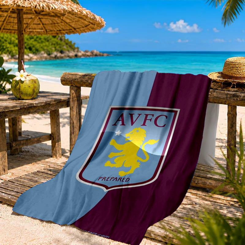 Asciugamano da Spiaggia con Stemma Aston Villa, Asciugatura Rapida, Facile da Curare, Adatto sia per il Fitness che per le Vacanze al Mare, Essenziale per lo Sport
