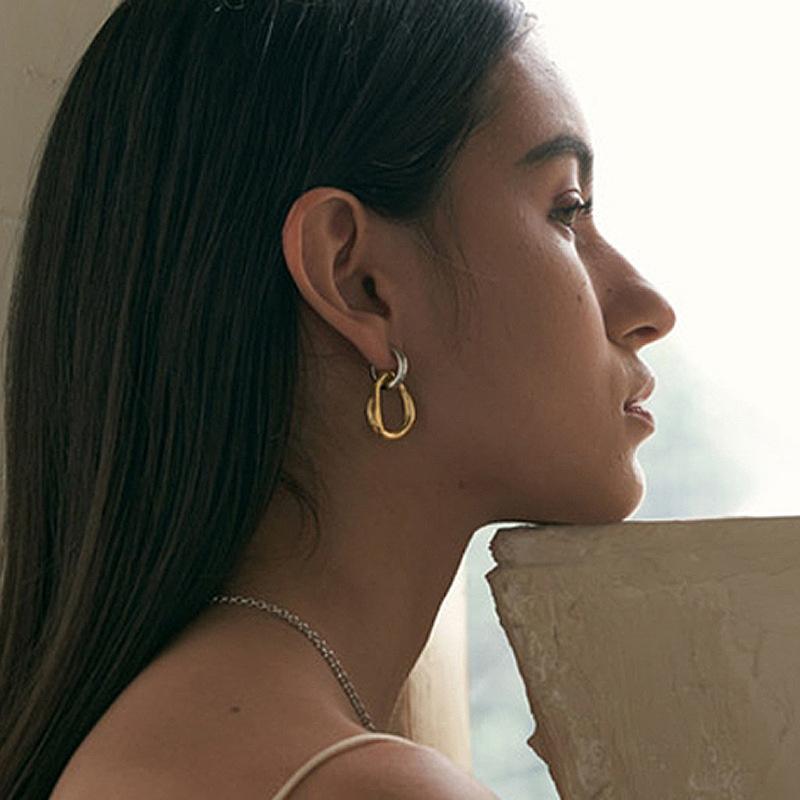 Vintage Metal Irregular Double-Color Stud Earrings For Women Can Be Separated By Wearing Earrings Jewelry Wholesale