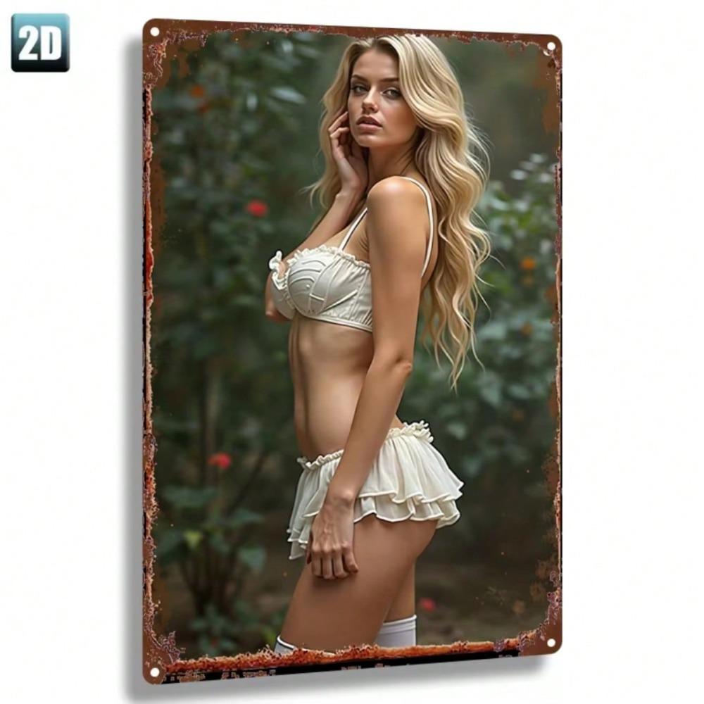 Elegant Gold Hair Woman Metal Sign Farmhouse Wall Decor Home Garden Bathroom 8x12in