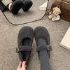 Fashion Round Toe Wool Ballet Flats Woman Concise Warm Plush Loafers Ladies Brand Design Fluffy Mary Jane Shoes in Red Grey