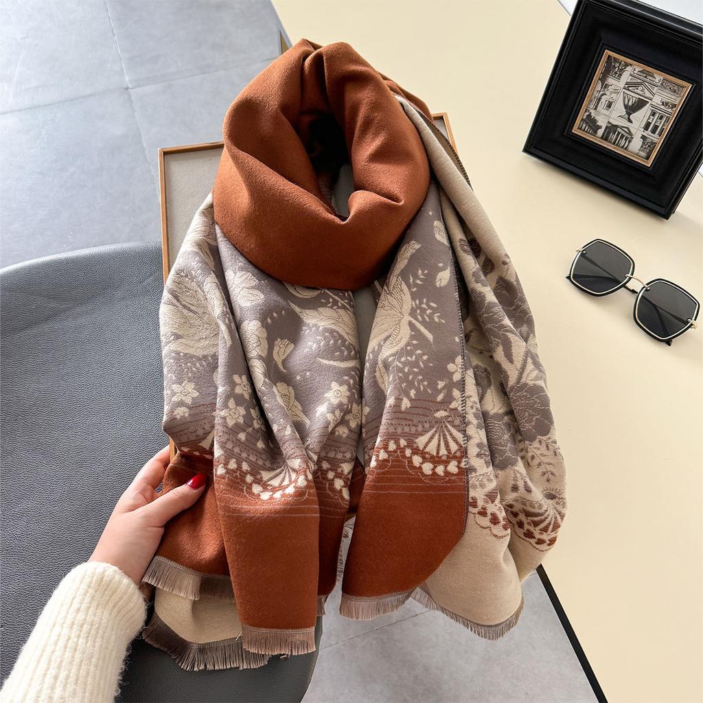 Autumn Winter Scarf Women Pashmina Shawls Cashmere Blanket Warm Thick Chunky Stoles Lady Elegant Poncho Floral Outdoor Bufanda