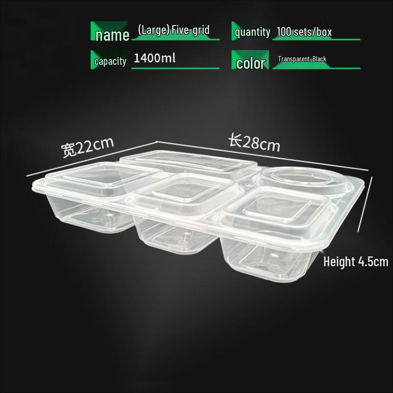 WS Disposable Rectangular 5-Compartment Lunch Box