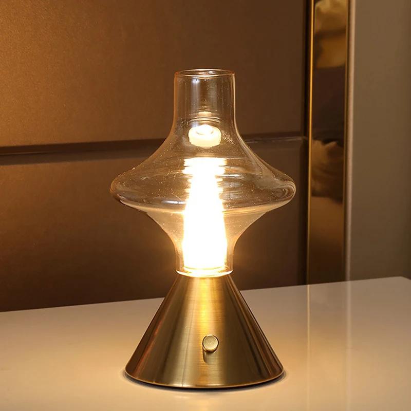 Oppladbart Led Nattlys Touch Soverom Nattlampe Soverom Studie Studie Nattbord Atmosfære Dekorasjon Glass Led bordlamper