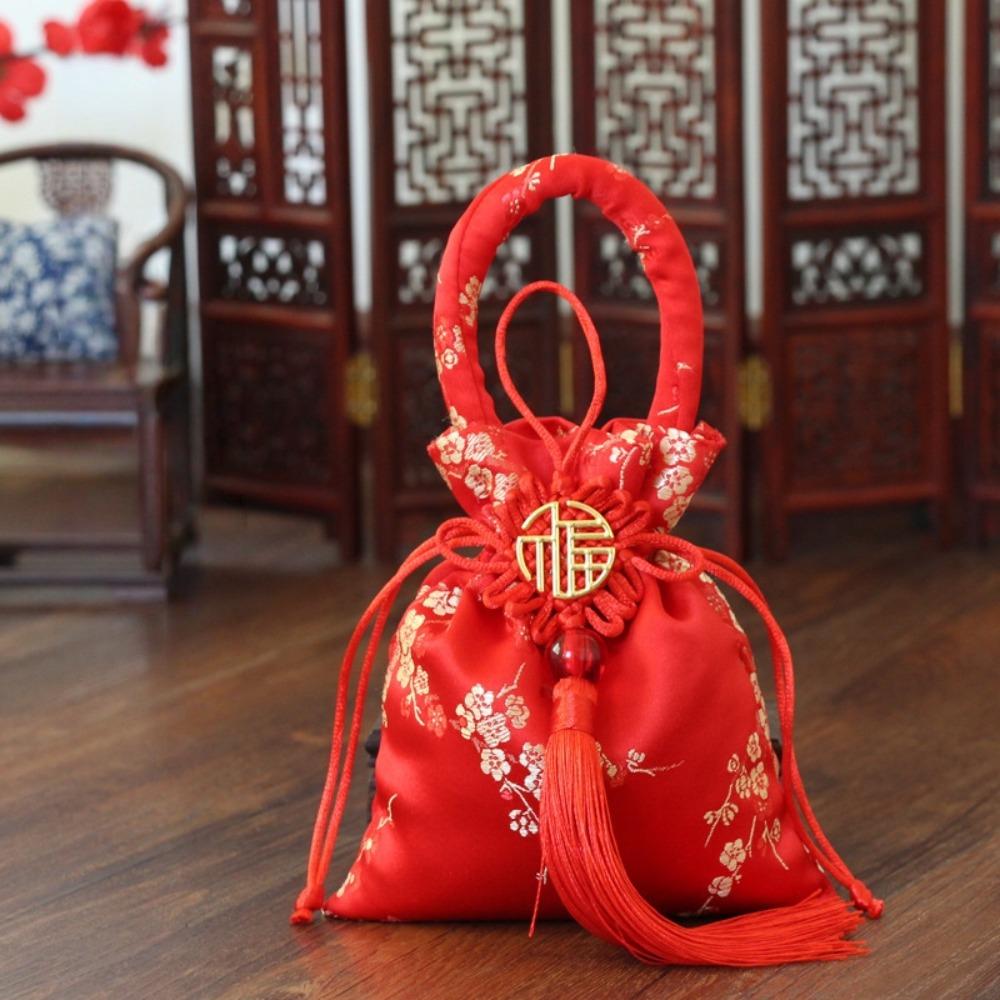 Dragon Chinese Knot Tassel Handbag Chinese Style New Year Bucket Bag Festive Sugar Bag  Outdoor